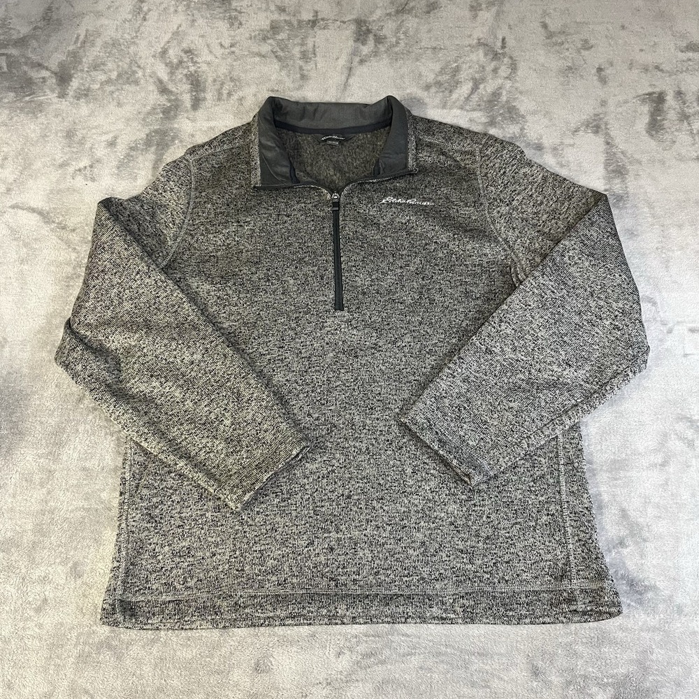 Eddie Bauer Mens Quarter Zip Pullover Sweater L Heathered Gray/Beige